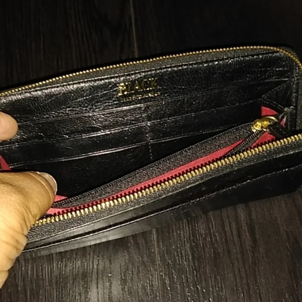 Black Leather Zip-Around Wallet by Black